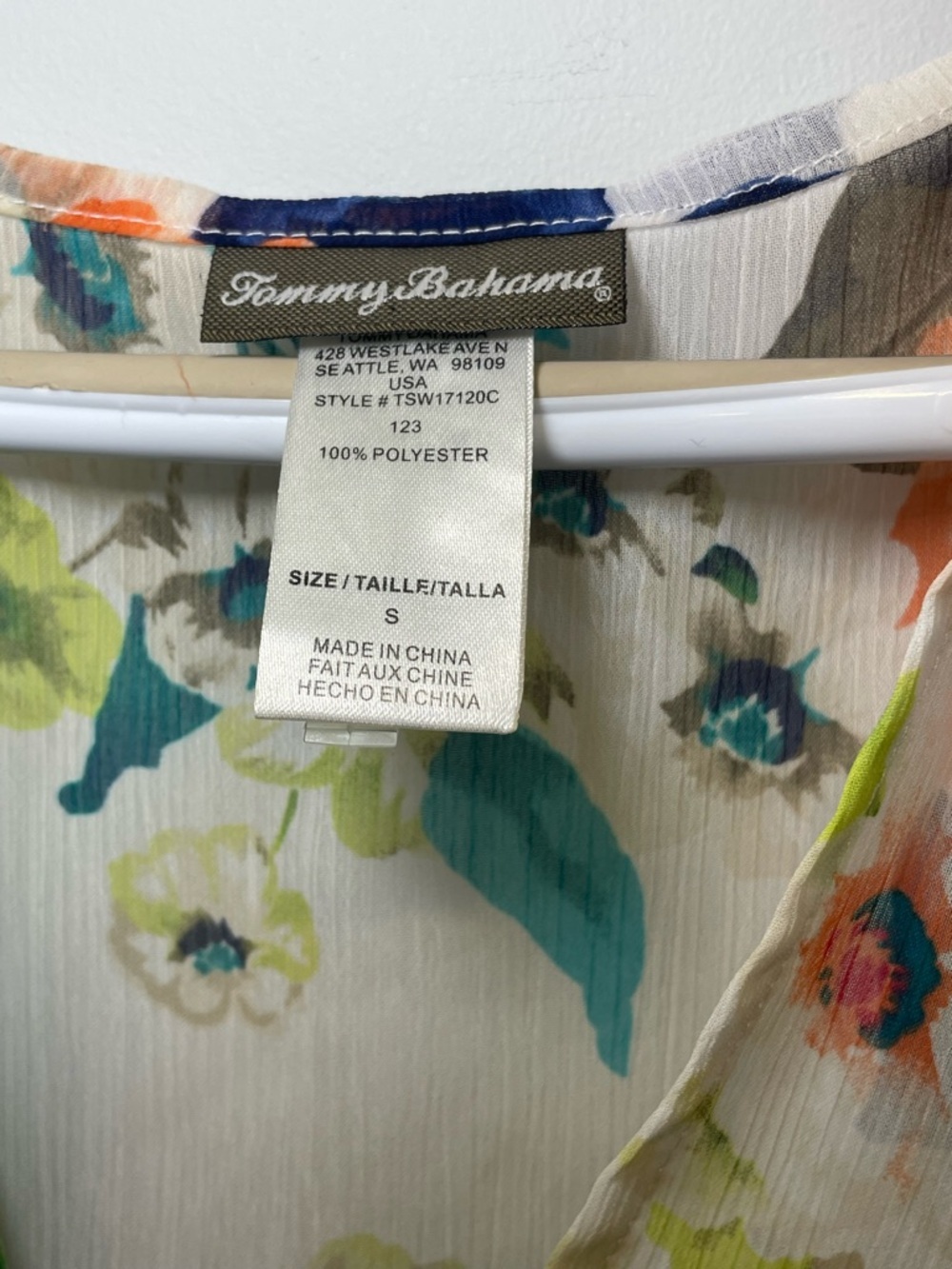 Tommy Bahama White Floral Tie-Front Tunic coverup with Orange & Blue Blooms - Picture 6 of 8